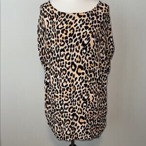 Umgee Leopard Animal Print Short Sleeve Tunic Dress Pockets Women's S